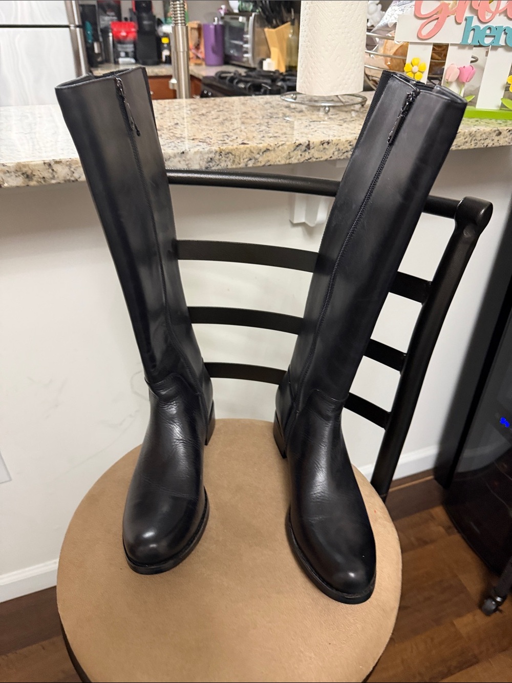 Blondo Black Leather Knee-High Heeled Boots